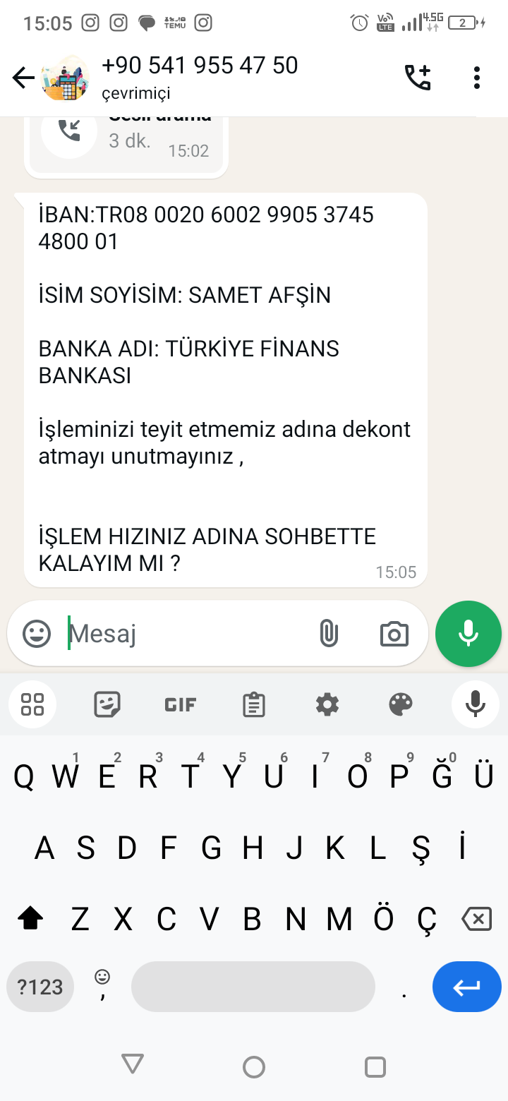 Whatsapp Çekiliş Dolandırıcılığı +905419554750