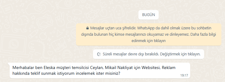 Eleska Bilişim Whatsapptan Rahatsız Ediyor